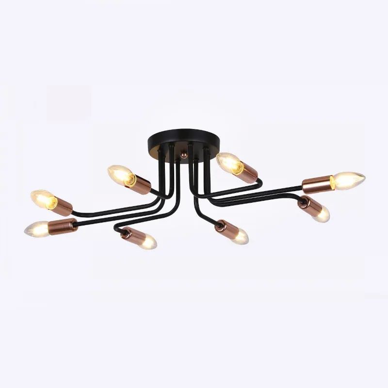 Lustre plafon moderno de 8 hastes em metal rose gold com lâmpadas acesas, ideal para sala de jantar, sala de estar, quartos, lavabos e escritórios DCX013218E27 Lustres Gênesis loja online de Lustres e Iluminação Decorativa
